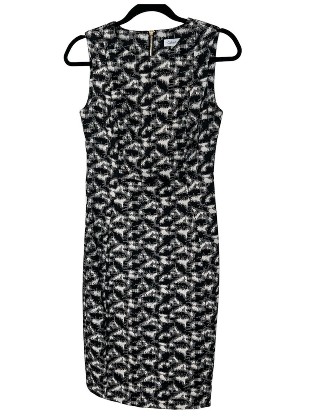 Calvin Klein Abstract Textured Geometric Jacquard Sheath Dress SZ 4 Black White